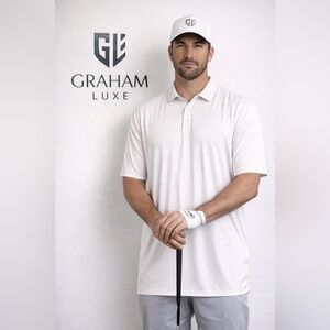 NWT Graham Luxe Lennox Golf Performance Polo, White/Lilac, Size 3XL